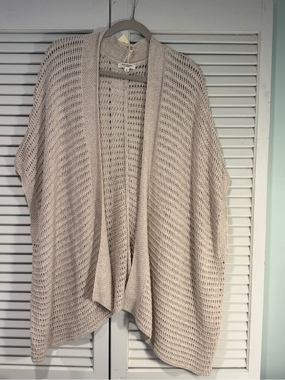 Max Studio Open-Knit Draped Cardigan in Light Taupe